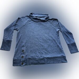Westbound Blue Heather Cowl Neck Sweater with Button Accents